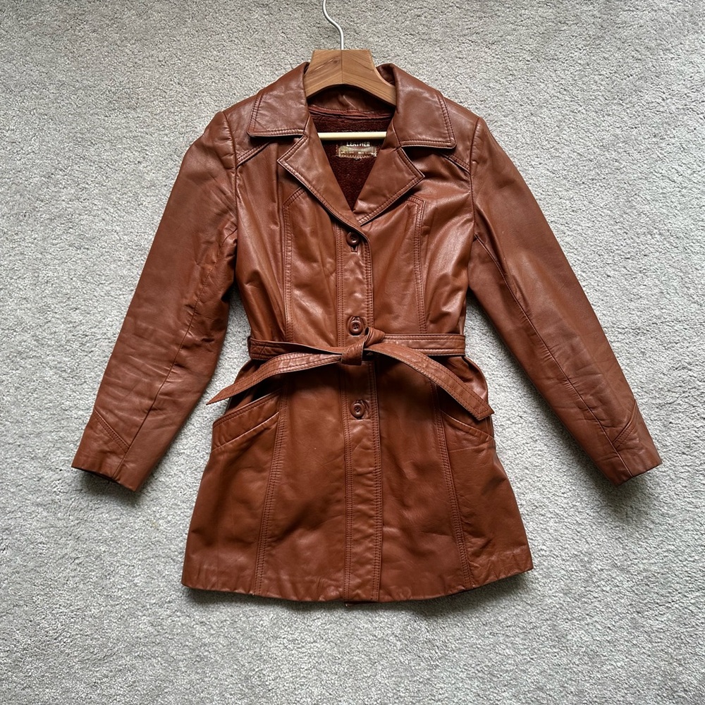 Vintage | Genuine Leather Brown Trench Coat | Size 10